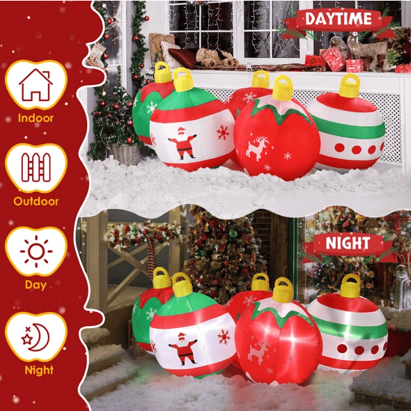 6.9 FT Lighted Christmas Inflatable Decoration, Inflatable Five Christmas Balls, Funny Blow Up Yard Decorations With Built-in LED Lights For Holiday Party Front Yard Lawn Garden Decor