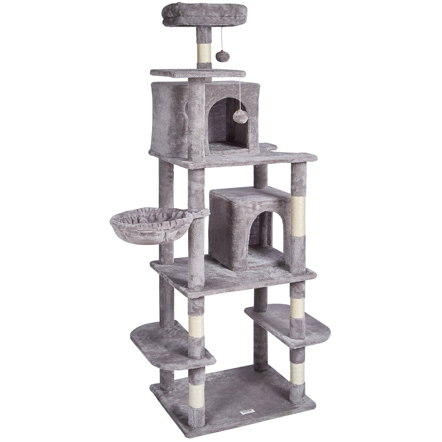 VEVOR Cat Tree 68.5" Cat Tower with Cat Condos Sisal Scratching Post Light Grey