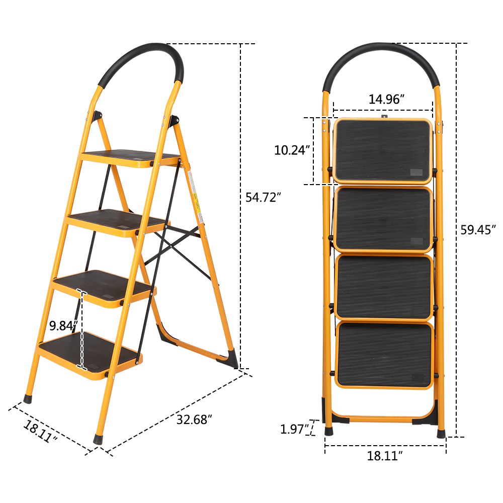 4 Step Ladder Folding Step Stool, Anti-Slip with Rubber Hand Grip, Portable Home and Kitchen Anti-Slip Stepladder, RT