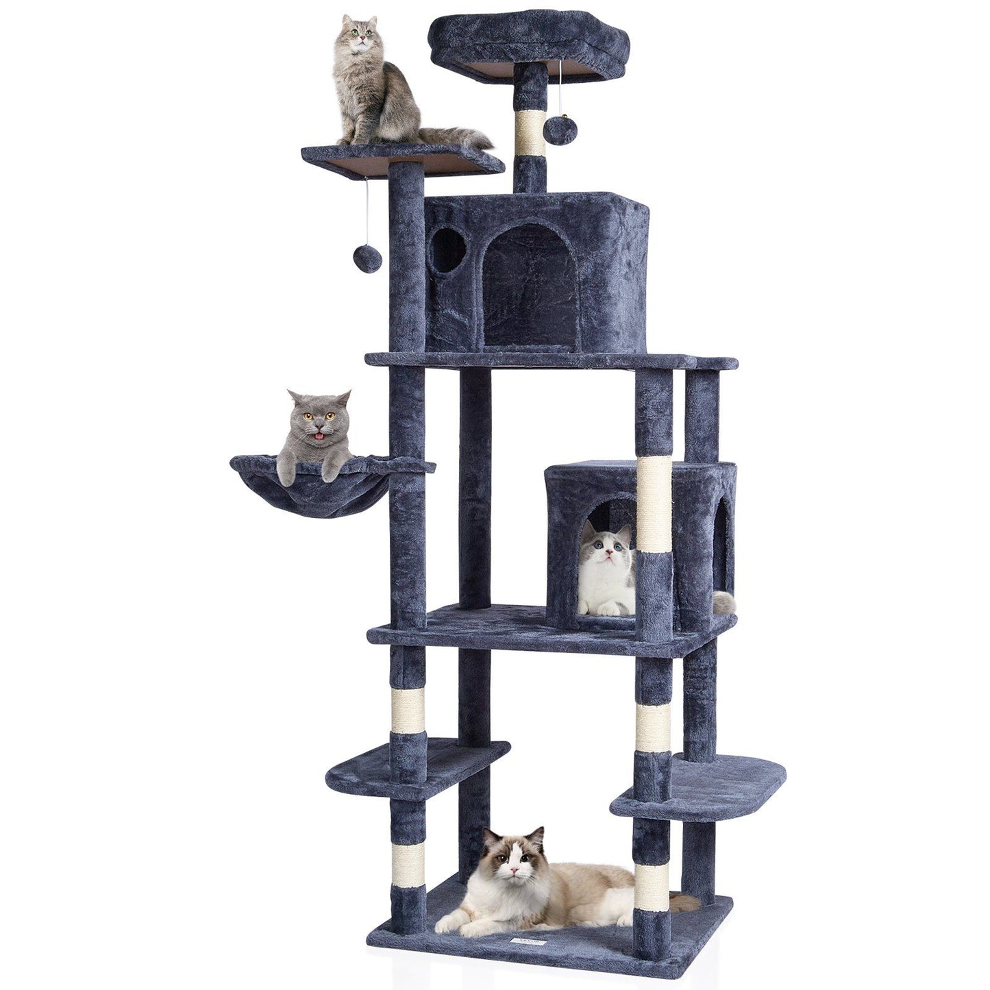 VEVOR Cat Tree 68.5" Cat Tower with Cat Condos Sisal Scratching Post Dark Grey