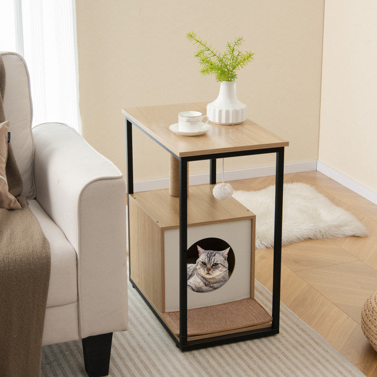 Cat Furniture End Table Cat House with Scratching Post