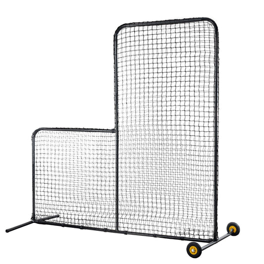 VEVOR L Screen Baseball for Batting Cage, 7x7 ft Softball Safety Screen, Body Protector Portable Batting Screen with Carry Bag, Wheels, Ground Stakes, Heavy Duty Pitching Net for Pitchers Protection