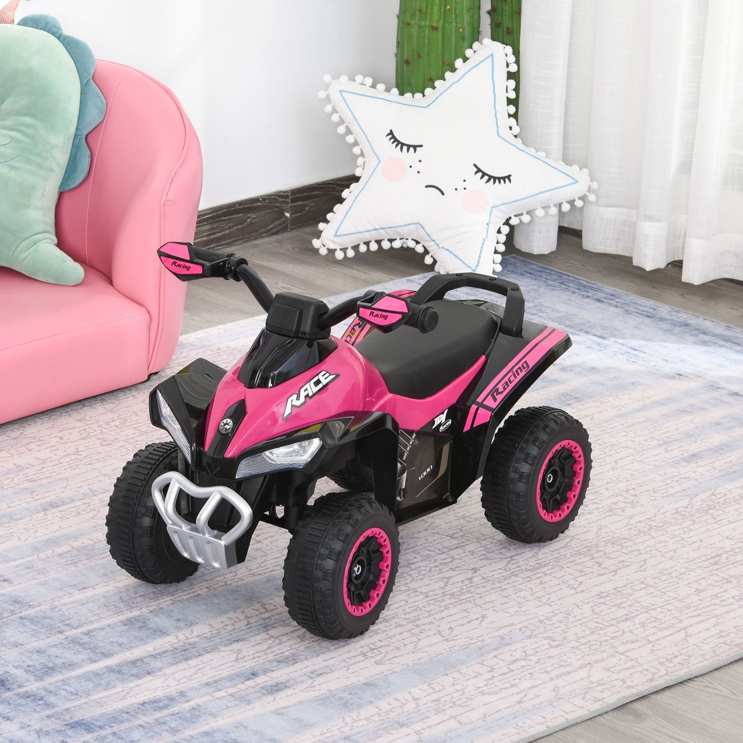 Aosom NO Power Kids Ride On Push Car, Ride Racer, Foot-to-floor Sliding Car, Walking ATV Toy with Music, Lights, for 1.5-3 Years Old, Pink