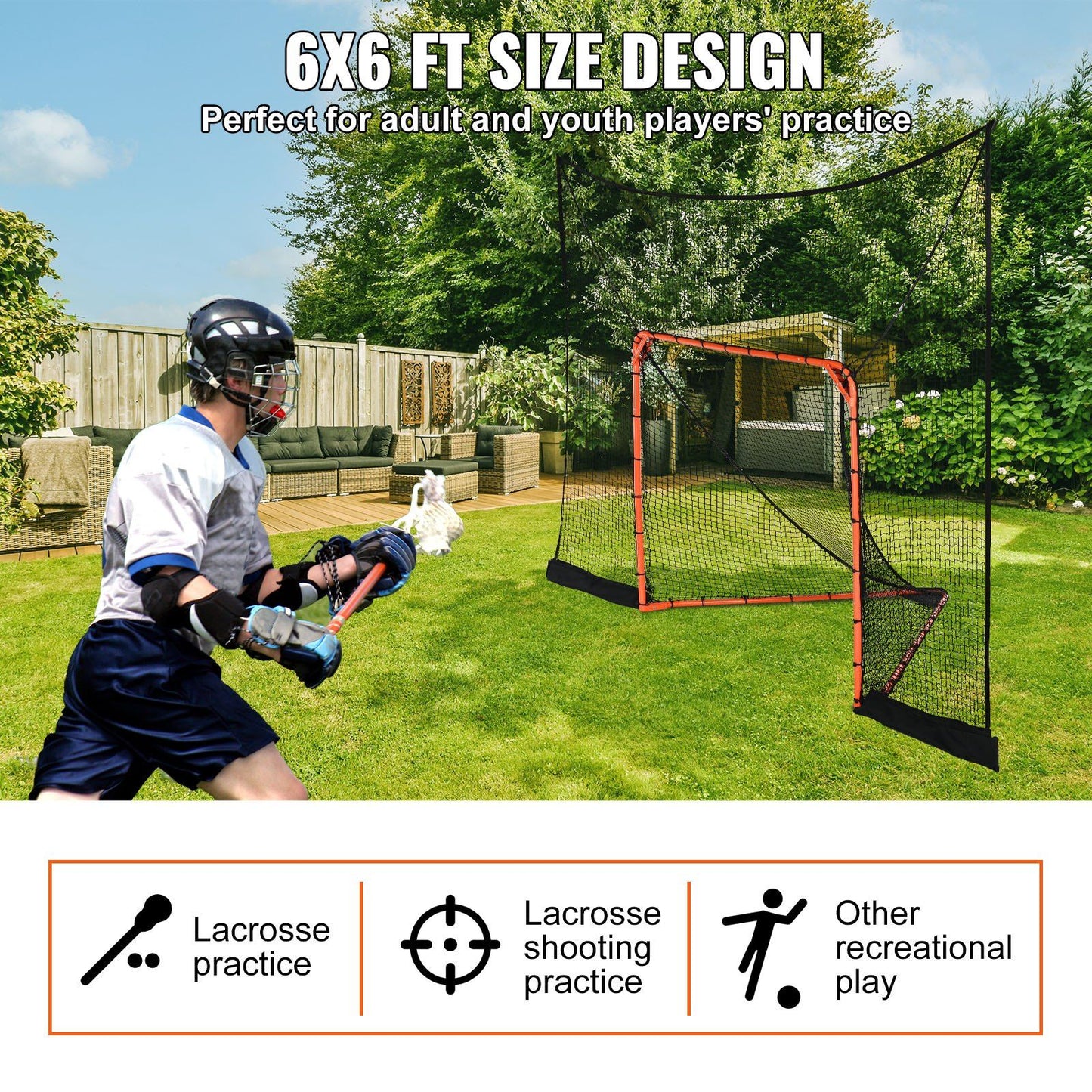 VEVOR Hockey and Lacrosse Goal Backstop with Extended Coverage, 12' x 9' Lacrosse Net, Complete Accessories Training Net, Quick Easy Setup Backyard Lacrosse Equipment, Perfect for Youth Adult Training