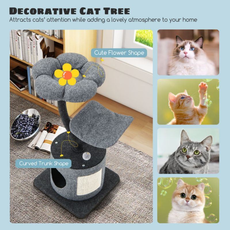 Cat Tree with Curved Metal Supporting Frame for Large and Small Cats