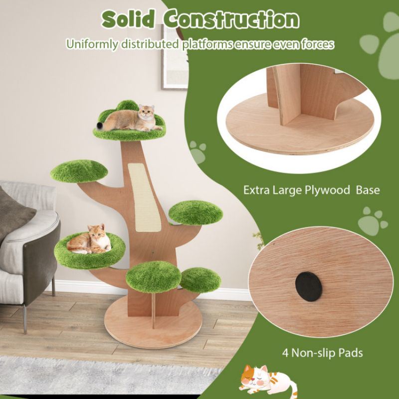 50 Inch Pine Shape Cat Tree for Indoor Cats with Sisal Scratching Board