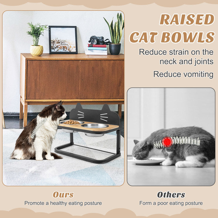 Elevated Pet Feeder with 2 Stainless Steel Bowls for Cats and Small and Medium Dogs