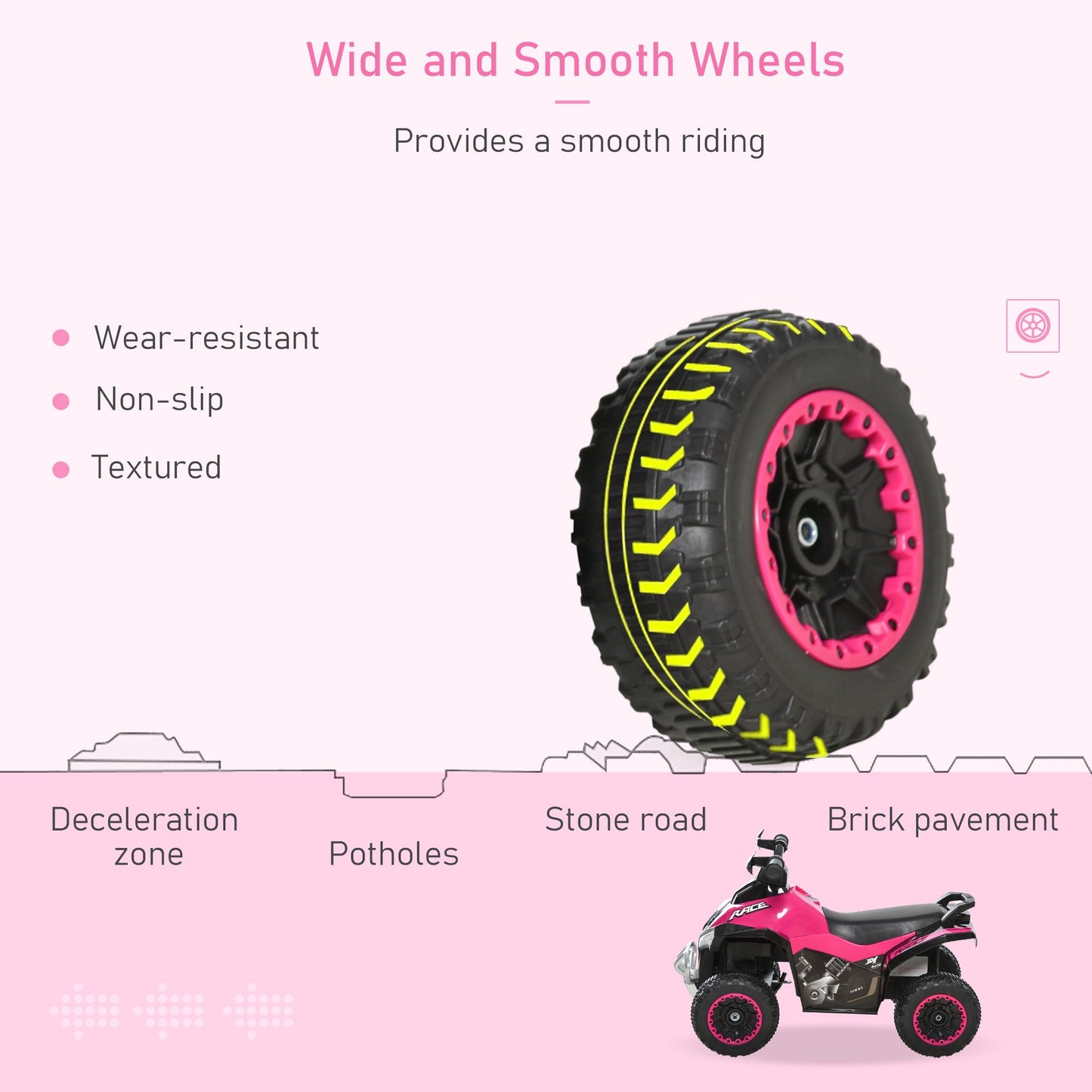 Aosom NO Power Kids Ride On Push Car, Ride Racer, Foot-to-floor Sliding Car, Walking ATV Toy with Music, Lights, for 1.5-3 Years Old, Pink