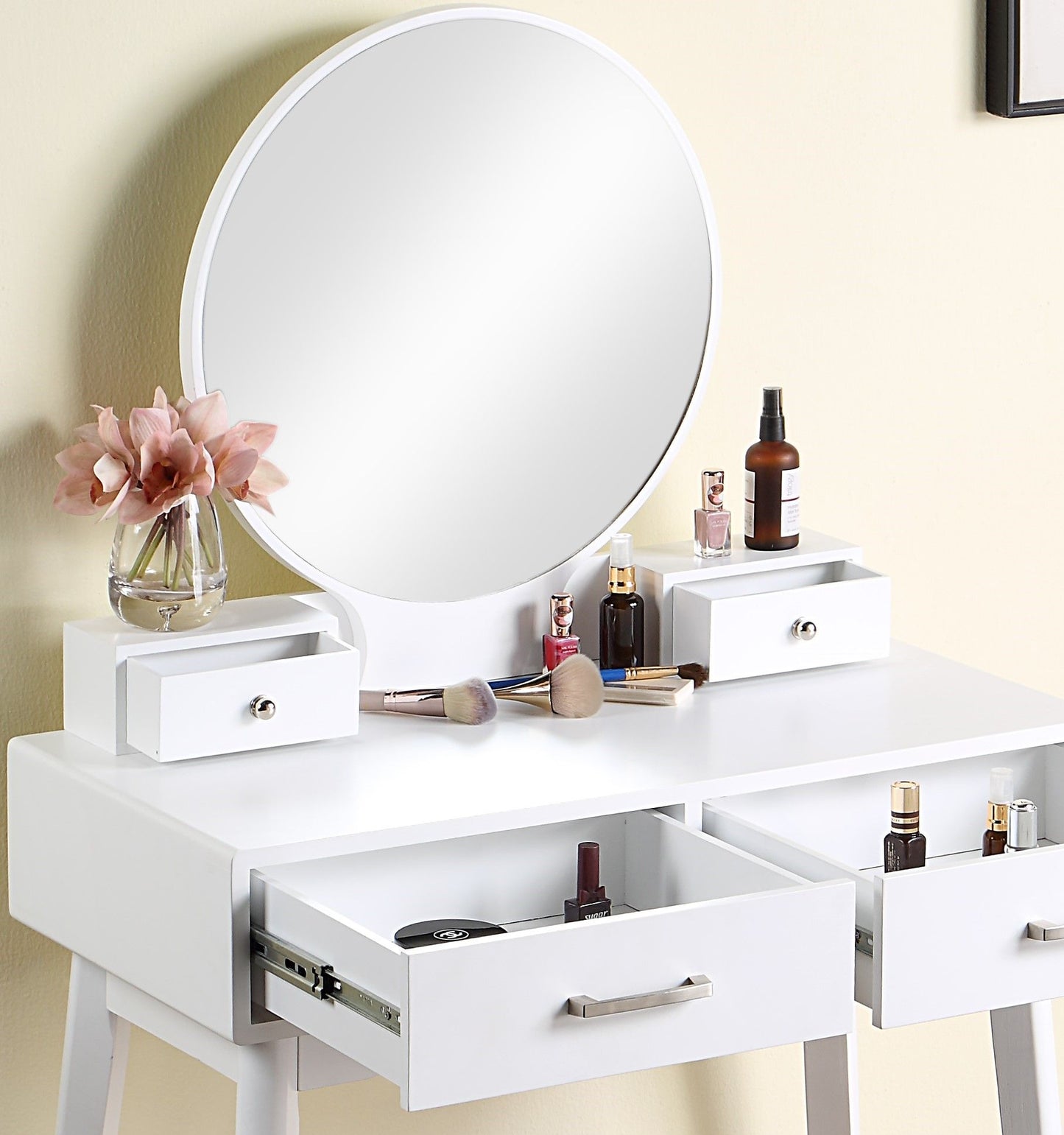 Liannon Contemporary Wood Vanity and Stool Set, White