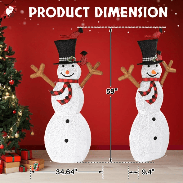 Lighted Snowman Christmas Yard Decorations, Pre-lit Snowman And Birds With 170 LED White Lights And Stakes For Xmas Outdoor Holiday Indoor Decor Lighted Holiday Displays