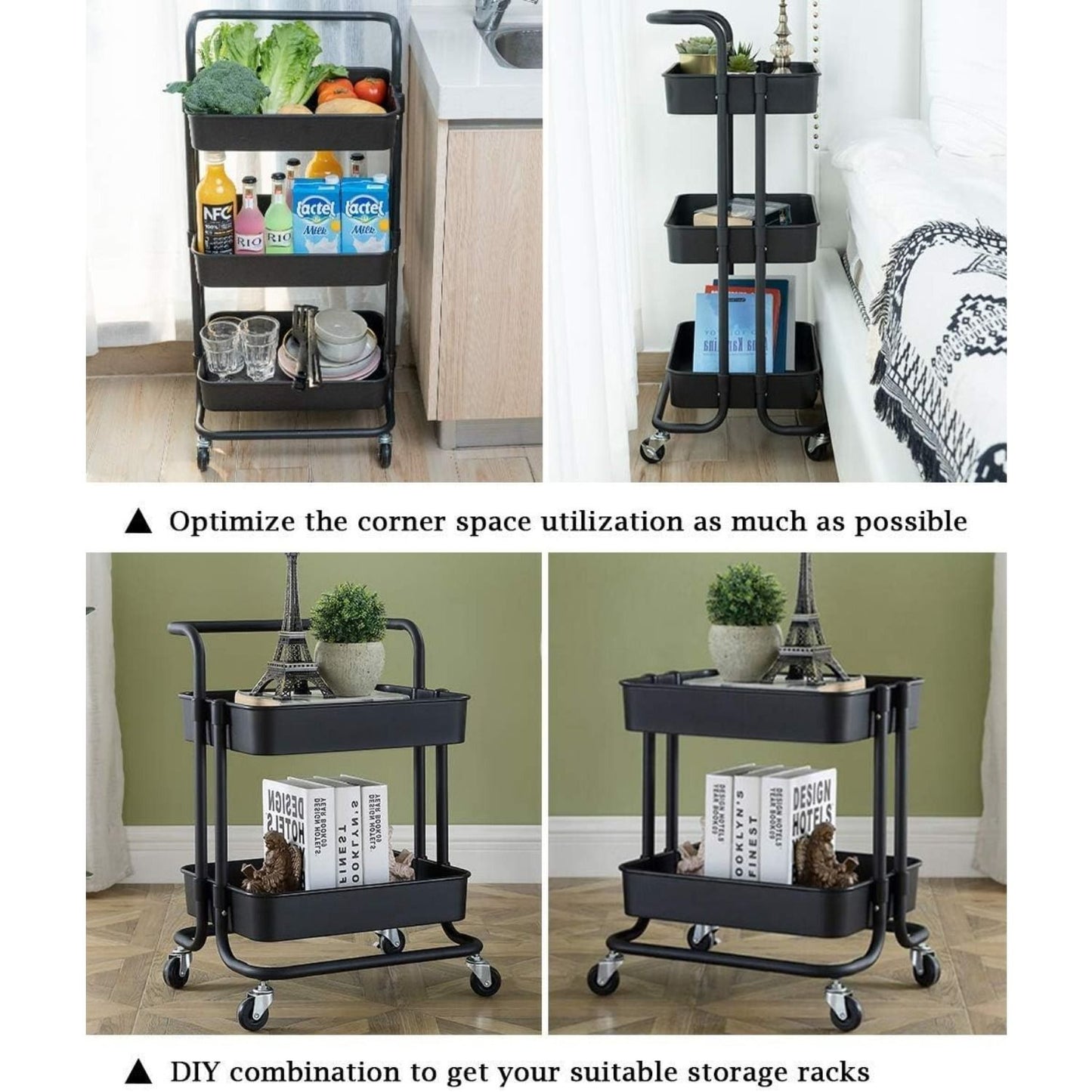 3 Tier Rolling Utility Cart Movable Storage Organizer with Mesh Baskets Lockable Wheels 360 Degree Rotatable Hanging Box Hooks Bedroom Bathroom Kitchen Ban on Amazon sales