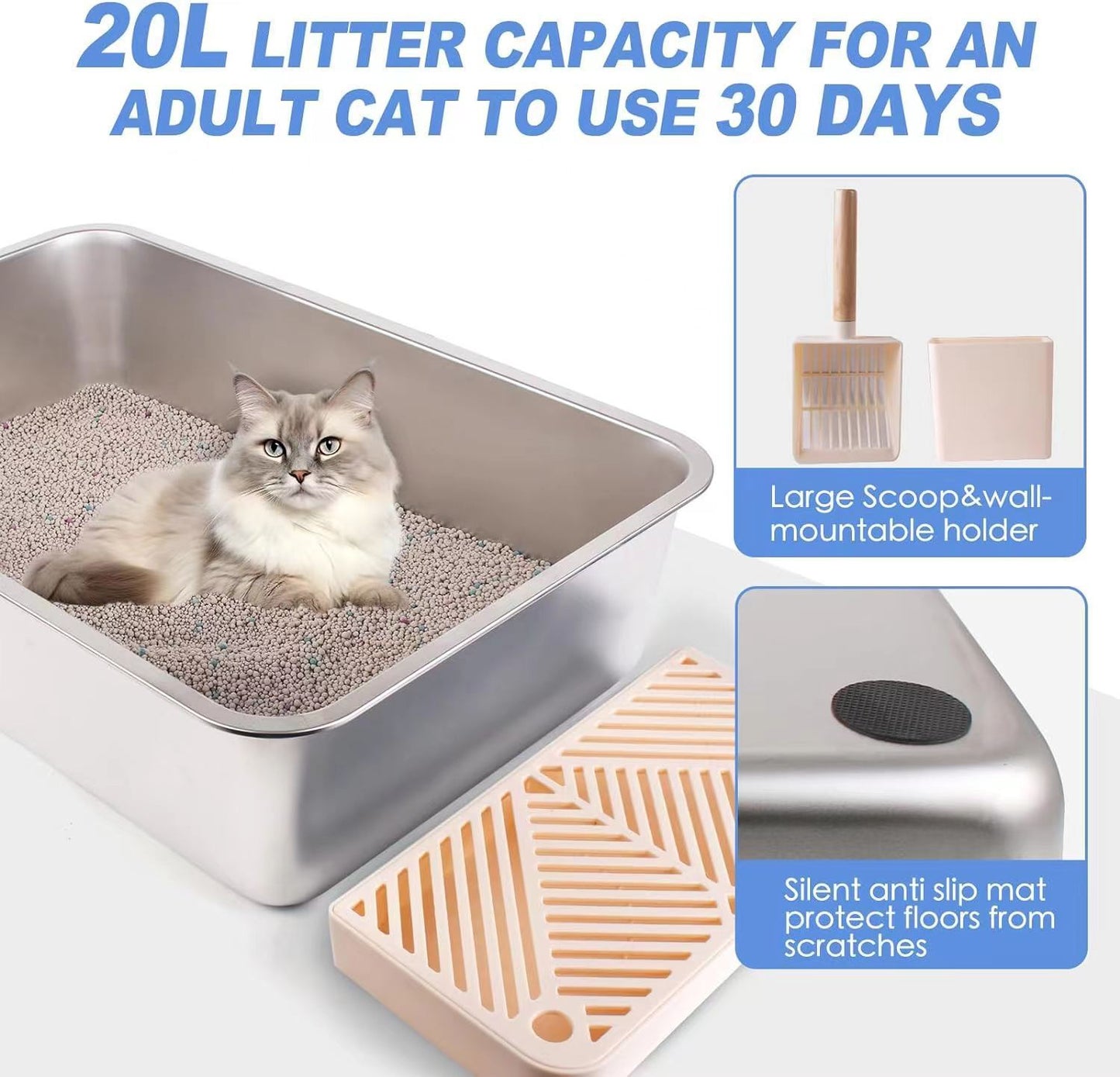 Upgrade Stainless Steel Cat Litter Box, XL Large Enclosed Cat Litter Boxes with Spacious for Big Cats, Premium Metal High Sided Litter Box Features Leak-Proof Design, Includes Scoop for Easy Cleaning