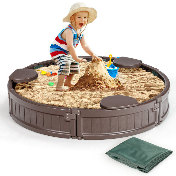 Sandbox with Built-in Corner Seat and Cover