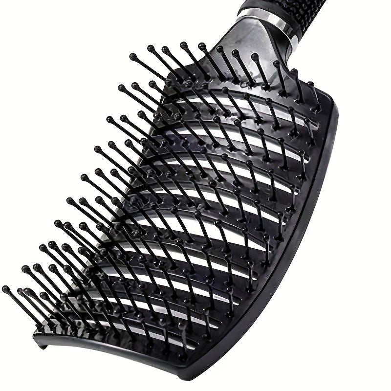 Curved Vented Styling Hair Brushes with Detangling Pins, Professional Paddle Detangler Hairbrush for All Hair Types For Women, Men, Wet And Dry Hair Black