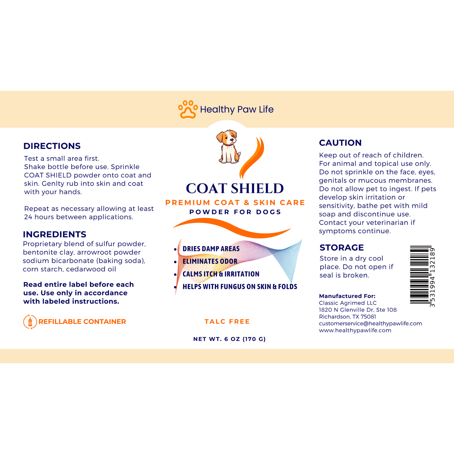 COAT SHIELD - Canine Dry Powder and Gentle Skin Cleanser for Allergies and Irritation for Dogs | Alleviate Odors and Itchiness | Holistic Remedy and Soothing Formula | Relief for Itchiness and Yeast