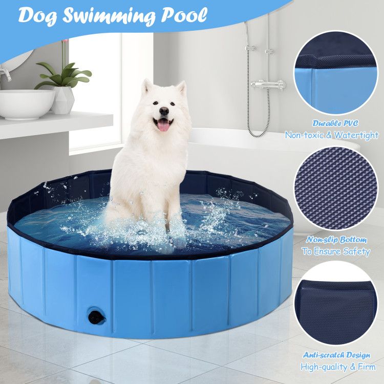 63 Inch Foldable Leakproof Dog Pet Pool Bathing Tub Kiddie Pool for Dogs Cats and Kids