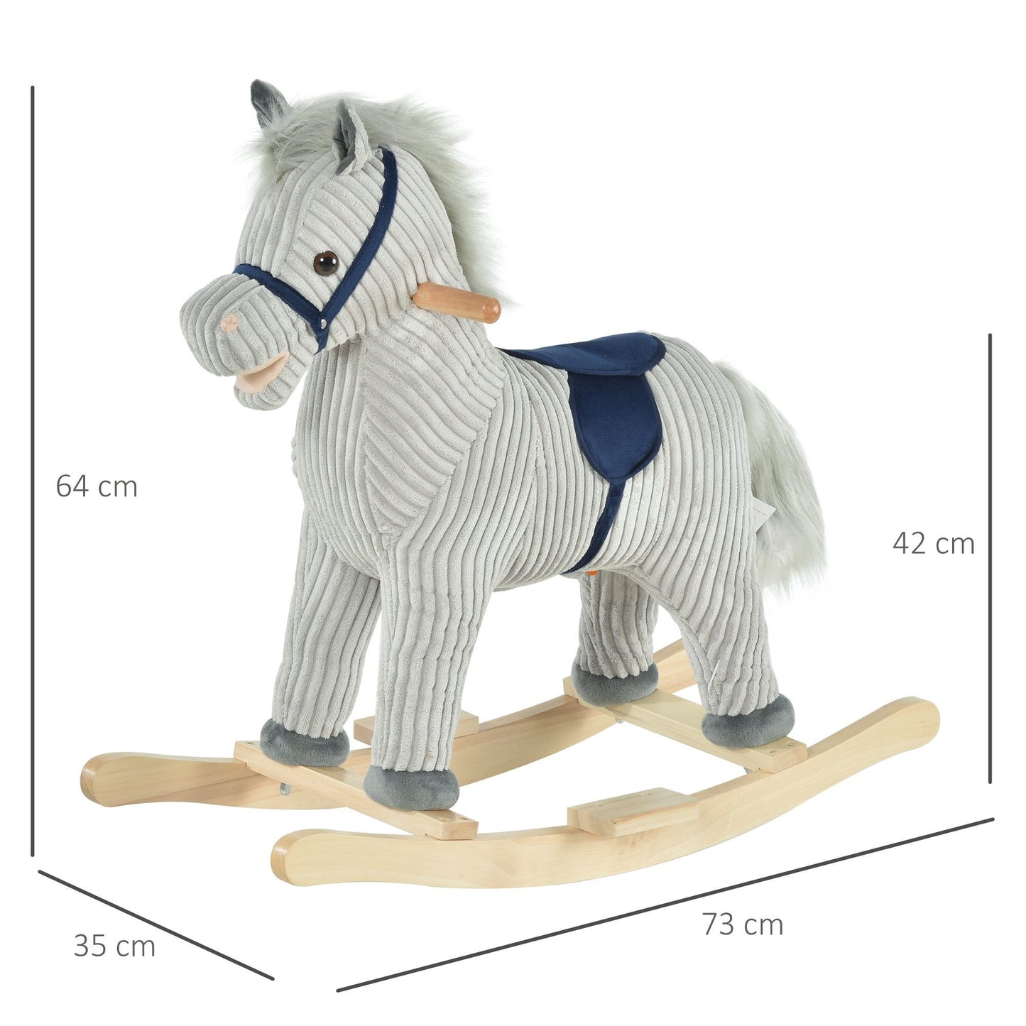 Qaba Kids Rocking Horse for Toddler 3-5, Plush Ride on Horse Wooden Rocker with Realistic Sounds, Gray