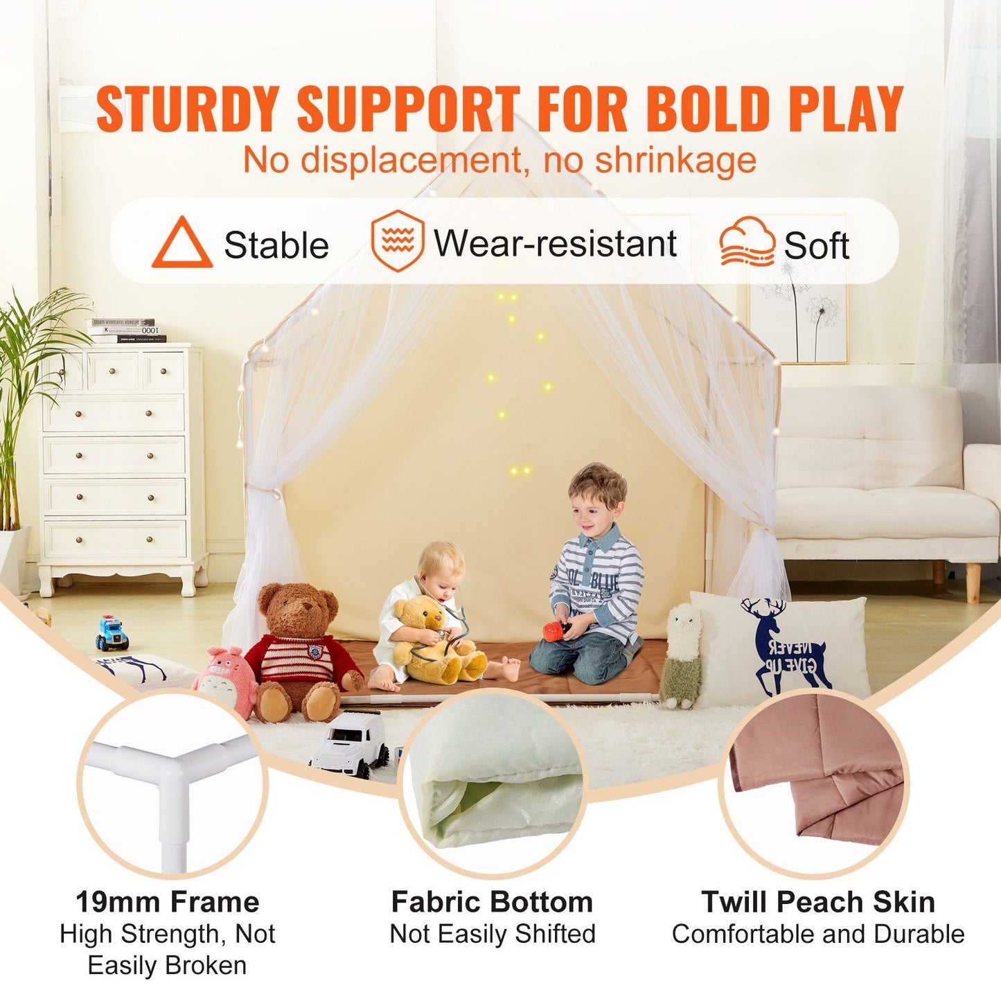 VEVOR Kids Play Tent, Kids Tent for Kids 1-5 Years Old, Toddler Tent with Mat and Tent Lamp, Tent for Kids with Windows for Indoor and Outdoor, Yurt Tent for Boys and Girls, Beige