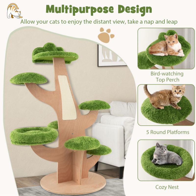 50 Inch Pine Shape Cat Tree for Indoor Cats with Sisal Scratching Board