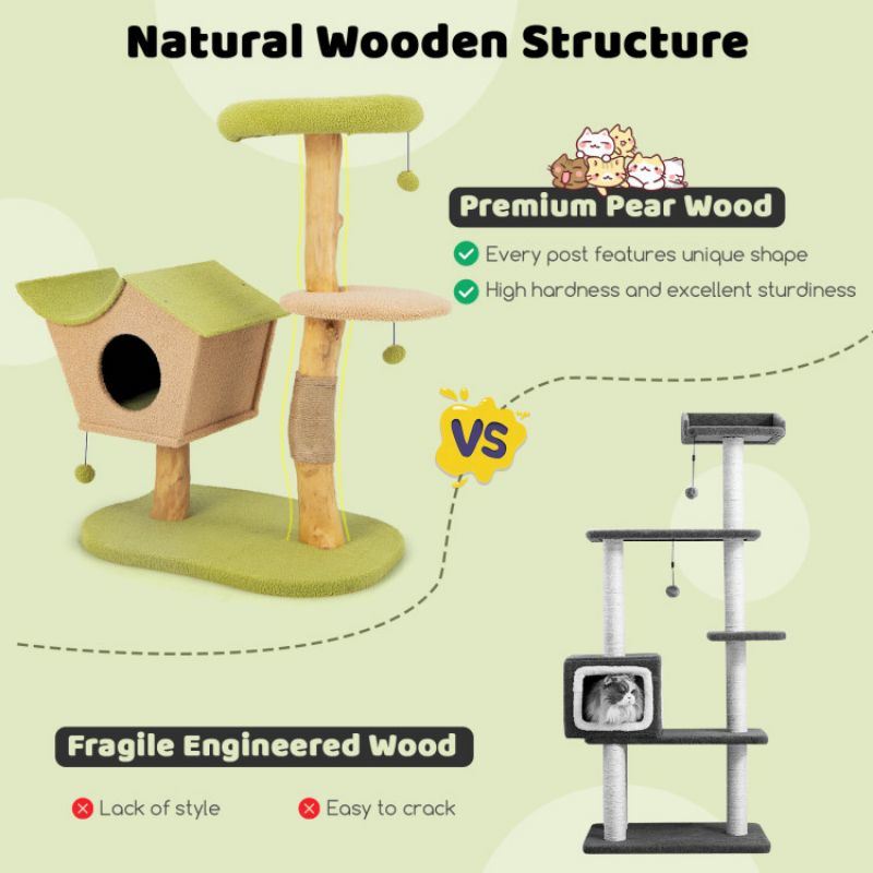 43 Inch Wooden Cat Tree with Padded Top Perch