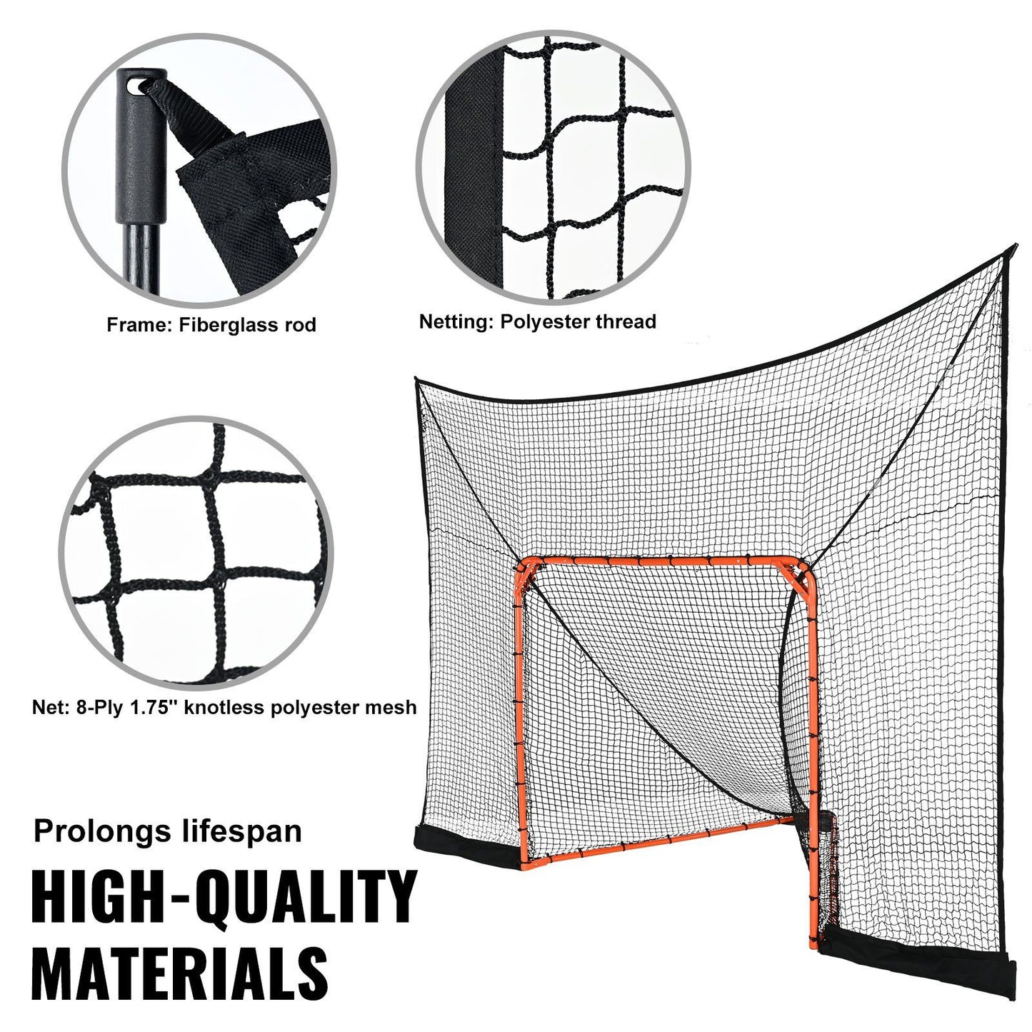 VEVOR Hockey and Lacrosse Goal Backstop with Extended Coverage, 12' x 9' Lacrosse Net, Complete Accessories Training Net, Quick Easy Setup Backyard Lacrosse Equipment, Perfect for Youth Adult Training