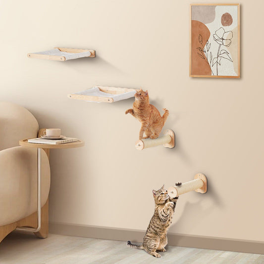 VEVOR Wall Mounted Cat Shelves with 2 Jumping Posts & 2 Hammocks up to 40 lbs