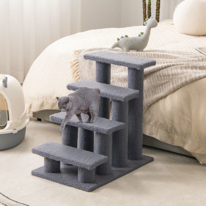 24 Inch 4-Step Pet Stairs Carpeted Ladder Ramp Scratching Post Cat Tree Climber