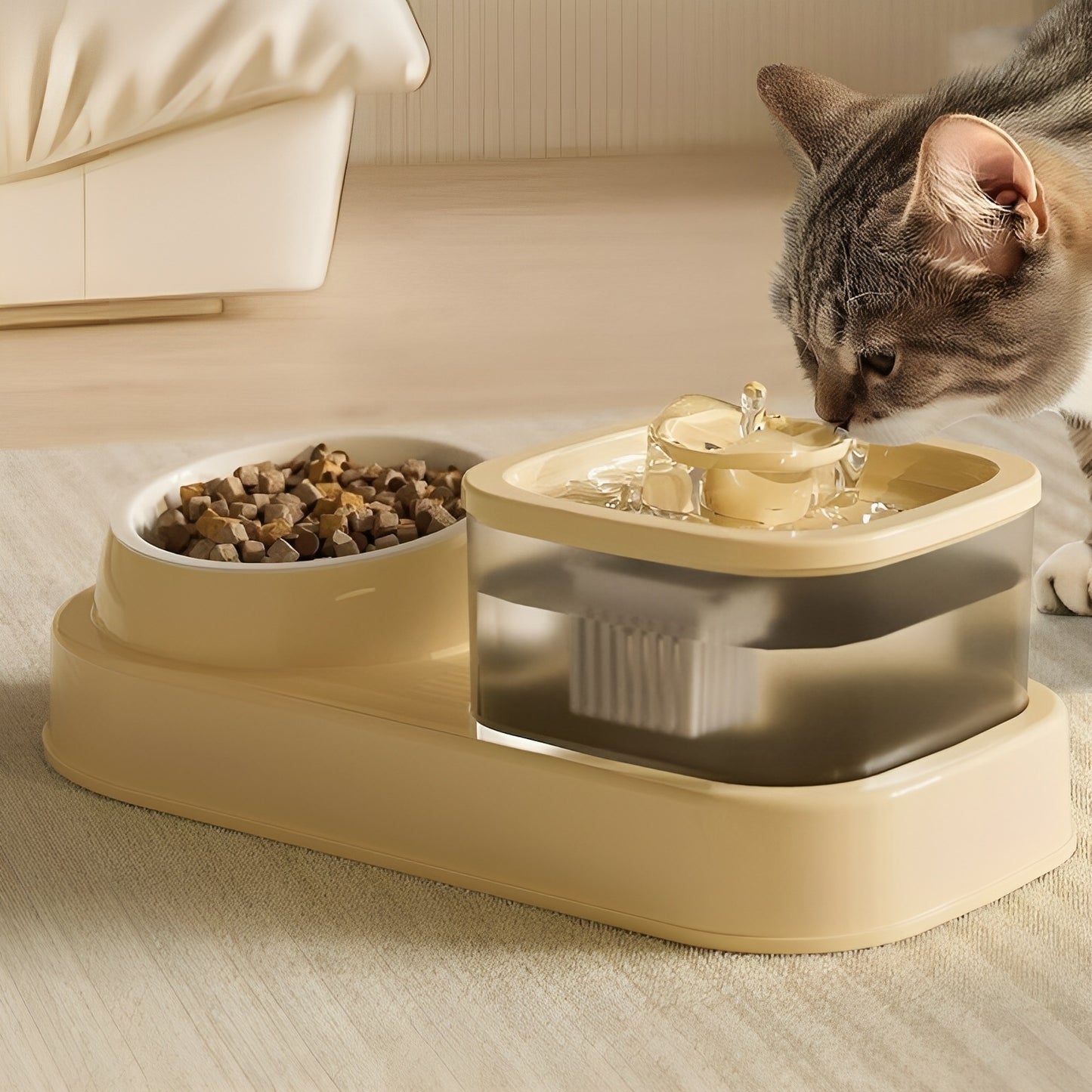 Cat Water Dispenser and Feeding Bowl 2-in-1, Dry and wet separation automatic water dispenser Sturdy cat feeding bowl Cat and dog feeding supplies easy to clean flow design