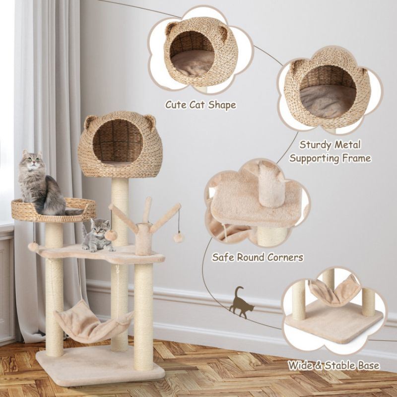 Multi-Level Cat Tree with Condo Hammock and Rotatable Hanging Balls