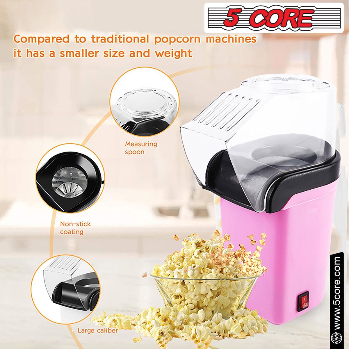 5 Core Popcorn Machine 16 Cup Capacity Hot Air Popper Mini Portable Tabletop Electric Pop Corn Maker Maquina Para Hacer Palomitas De Maiz For Home Movie Party