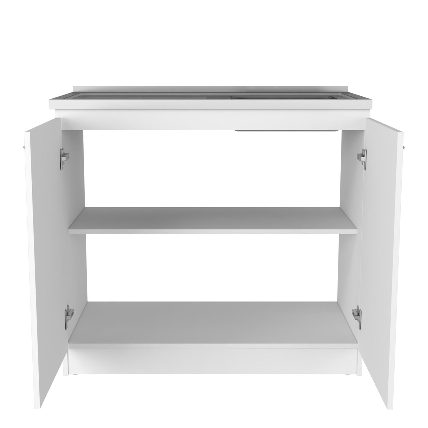 Freestanding Sink, Double Door Cabinet, Two Shelves, White