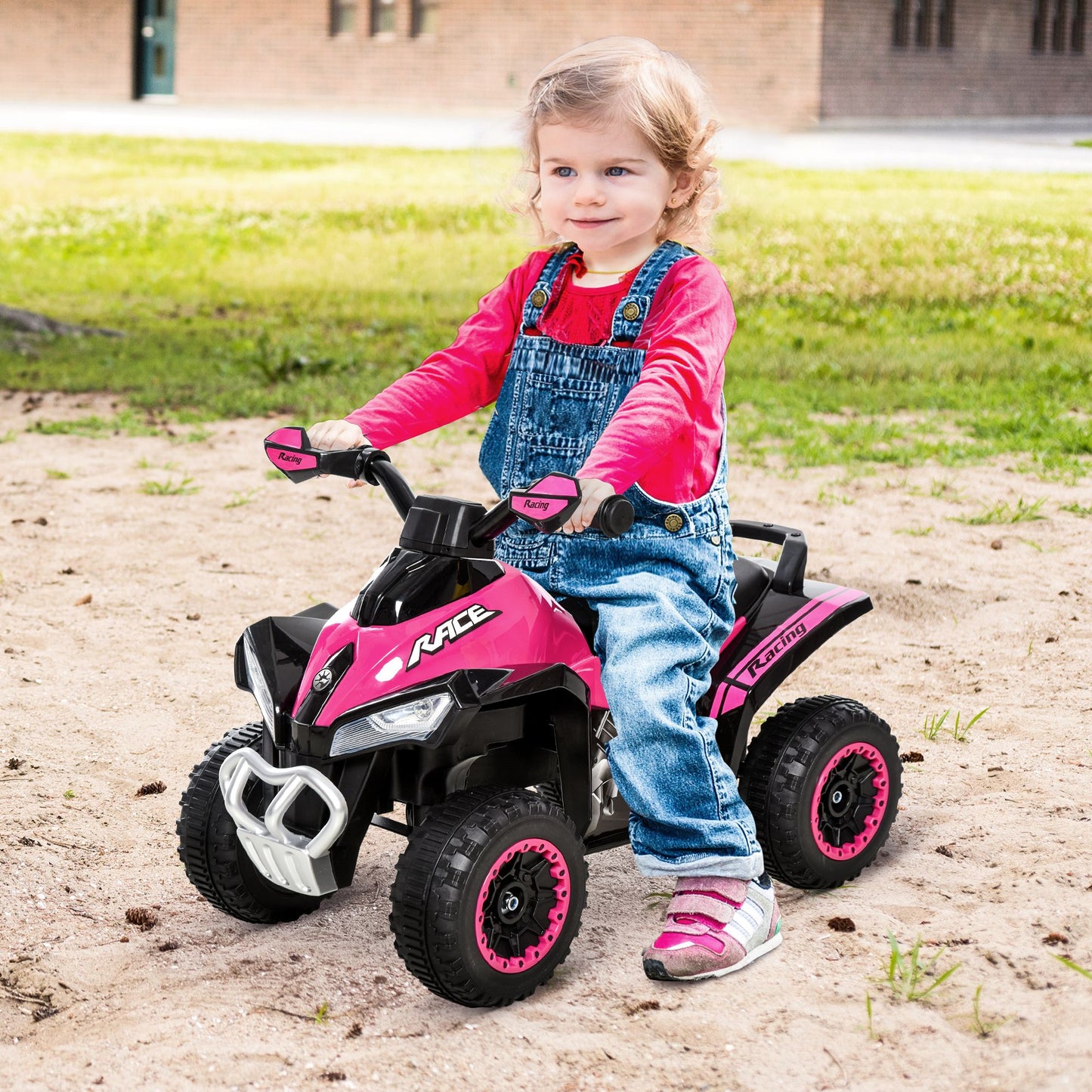 Aosom NO Power Kids Ride On Push Car, Ride Racer, Foot-to-floor Sliding Car, Walking ATV Toy with Music, Lights, for 1.5-3 Years Old, Pink