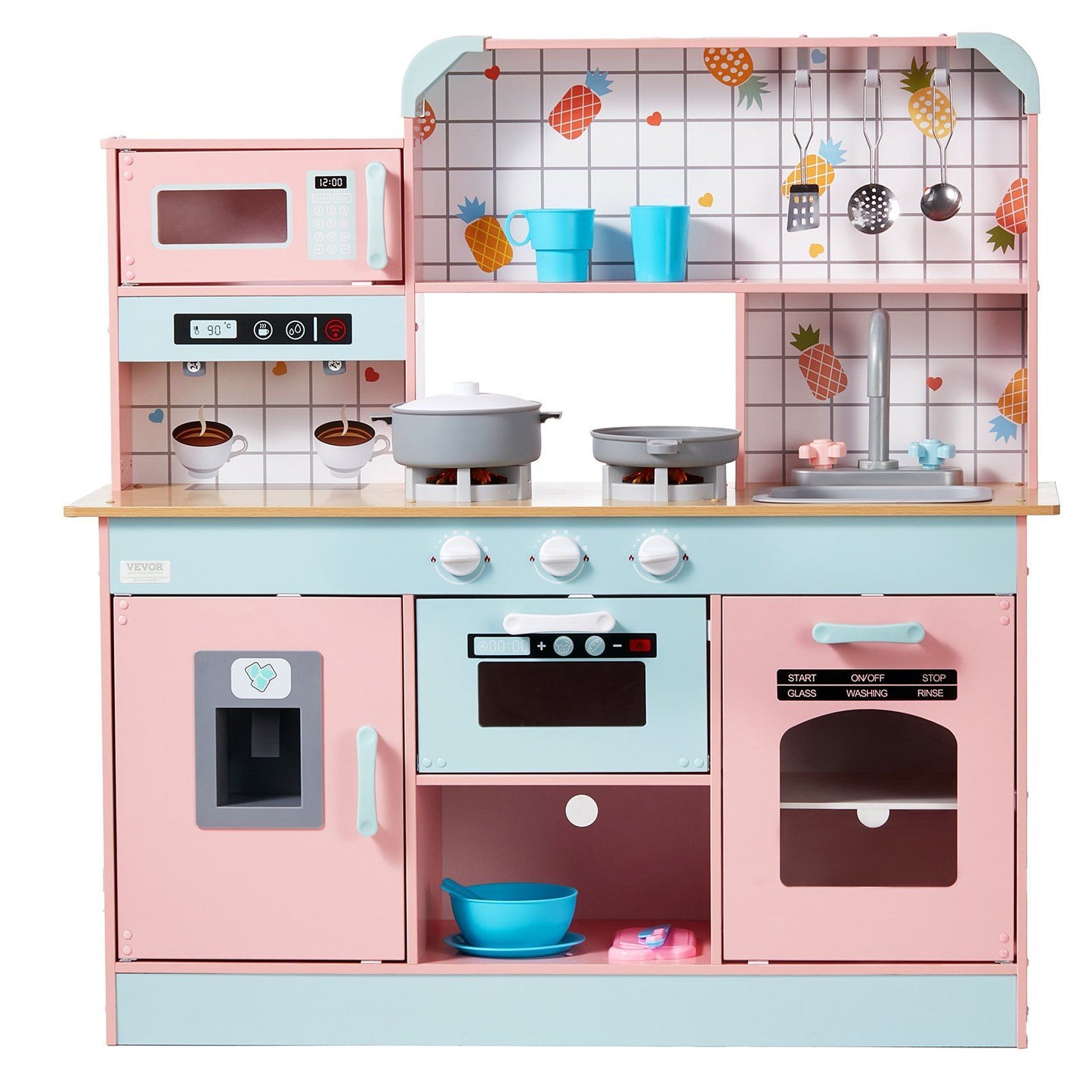 Christmas Gift! VEVOR Kitchen Playset Kids Pretend Cooking Play Toy 24 Piece Accessories Pink