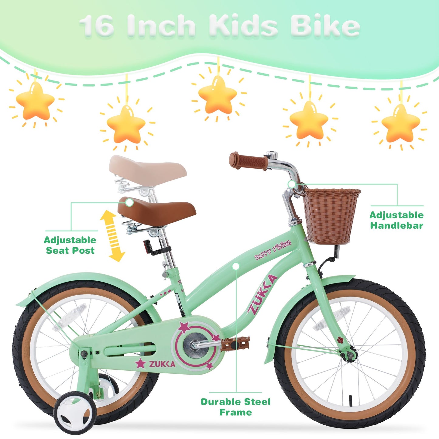 Multiple Colors,Girls Bike for 4-7 Years Old Kids,16 inch wheel , Training Wheels Included