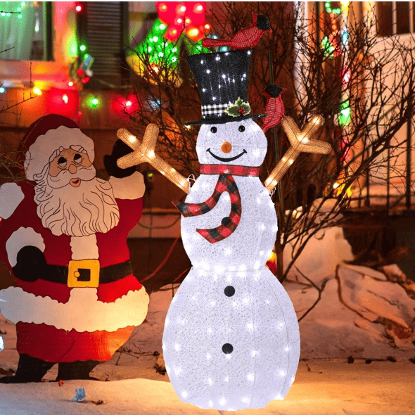 Lighted Snowman Christmas Yard Decorations, Pre-lit Snowman And Birds With 170 LED White Lights And Stakes For Xmas Outdoor Holiday Indoor Decor Lighted Holiday Displays