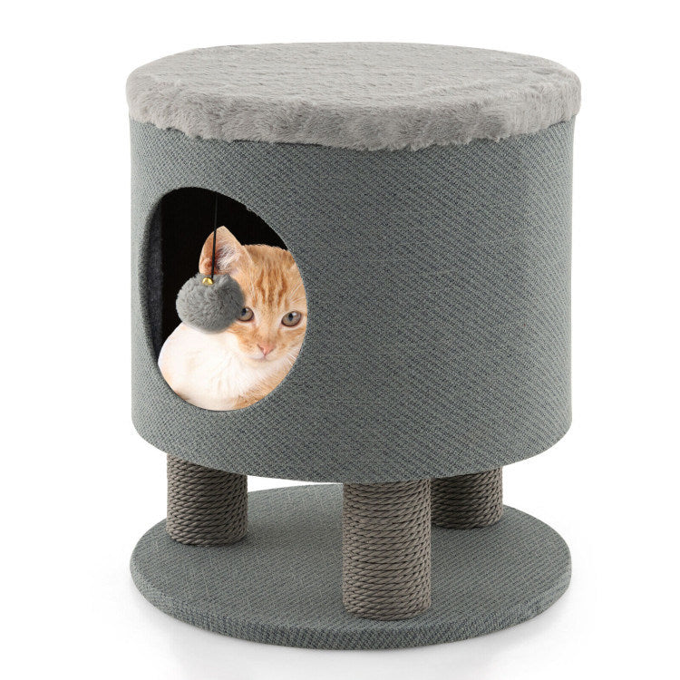 3-in-1 Cat Condo Stool Kitty Bed with Scratching Posts and Plush Ball Toy