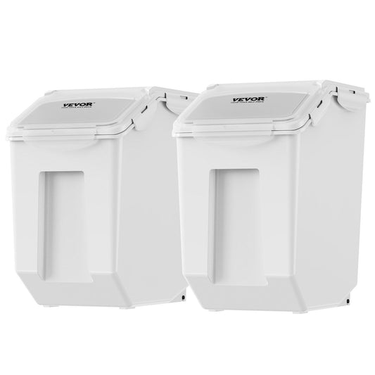 VEVOR Ingredient Storage Bin, 2 x 15L Dispenser Bin with 2 Measuring Cups, Attachable Casters and Airtight Lid, 2 Pcs/Set Dog Pet Food Storage Container, PP Material Kitchen Rice Cereal Flour Bin