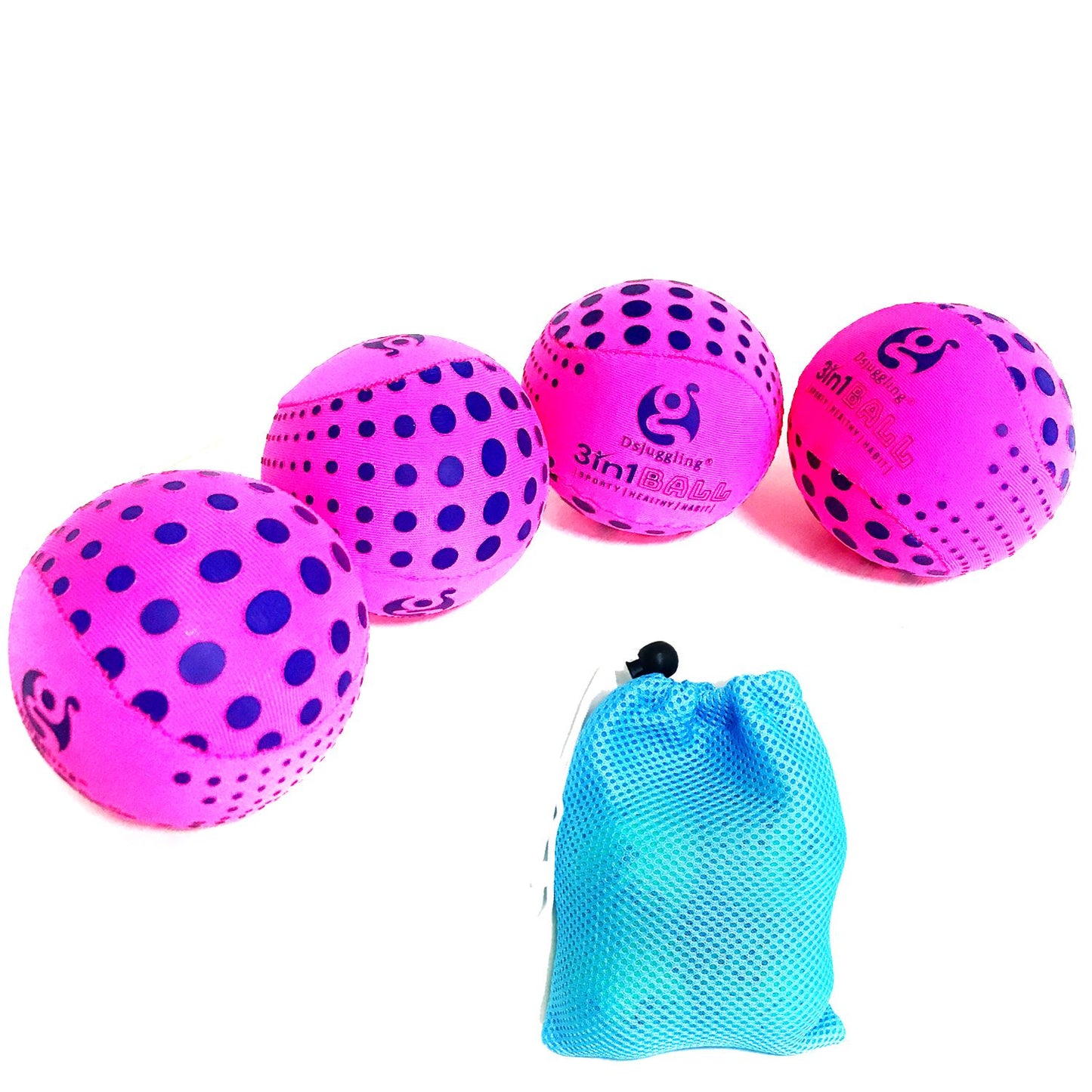 DSJUGGLING 4 Pieces Washable Juggling Balls for Beginners and Professionals Set of 4 100g Each - Soft Easy Juggle Balls, Multiple Practice Juggling Ball Kits for Kids & Adults