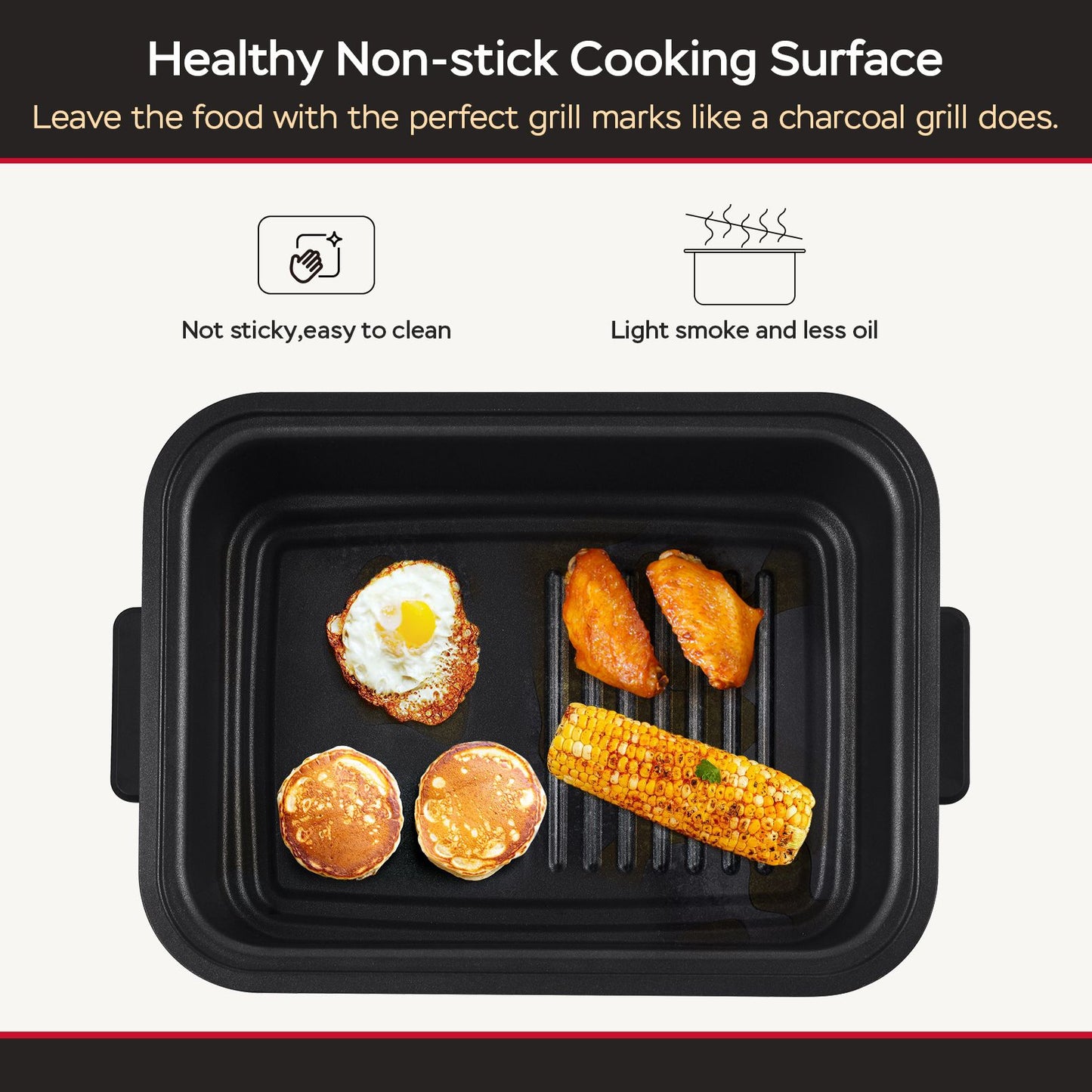 Geek Chef 7 In 1 Smokeless Electric Indoor Grill with Air Fry, Roast, Bake, Portable 2 in 1 Indoor Tabletop Grill & Griddle with Preset Function, Removable Non-Stick Plate, Air Fryer Basket, 6-Serving