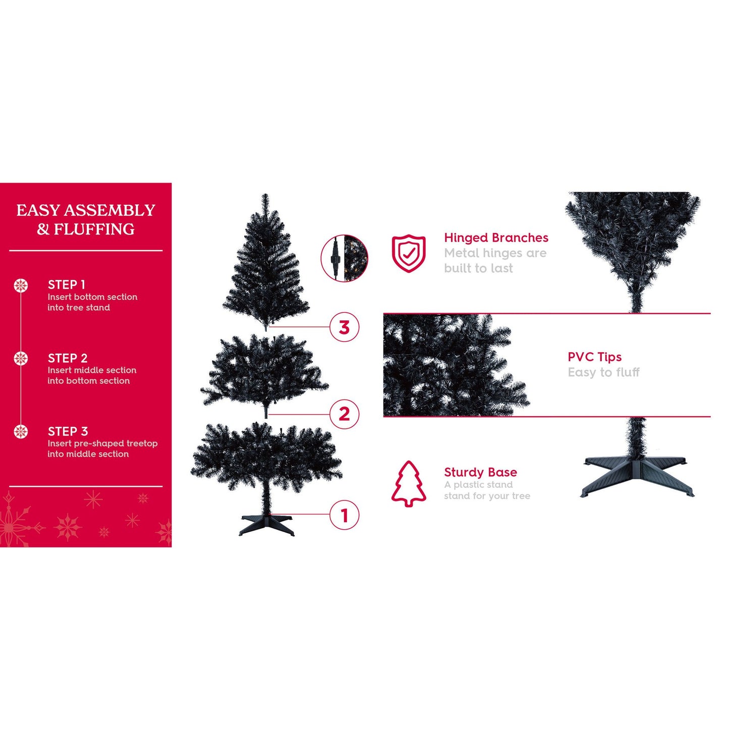 6.5\" pre-gloss black Madison pine artificial Christmas tree, clear LED lights, Christmas, Christmas Eve