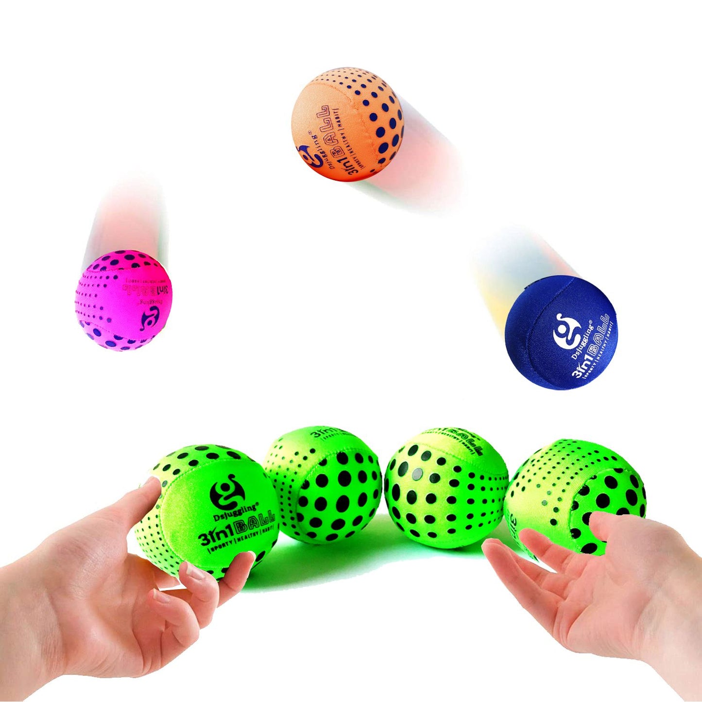 DSJUGGLING Washable Juggling Ball for Beginners, 60mm 100g Each 3in1 Multi-Function Balls Set of 3 | Water Skimming Balls Bounce On Water - Pool Ball & Beach Toys | Soft Bouncy Grip Training Ball Kit