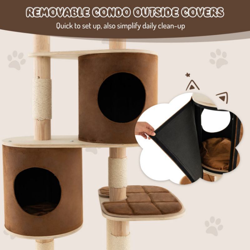 6-Tier Wooden Cat Tree with 2 Removeable Condos Platforms and Perch