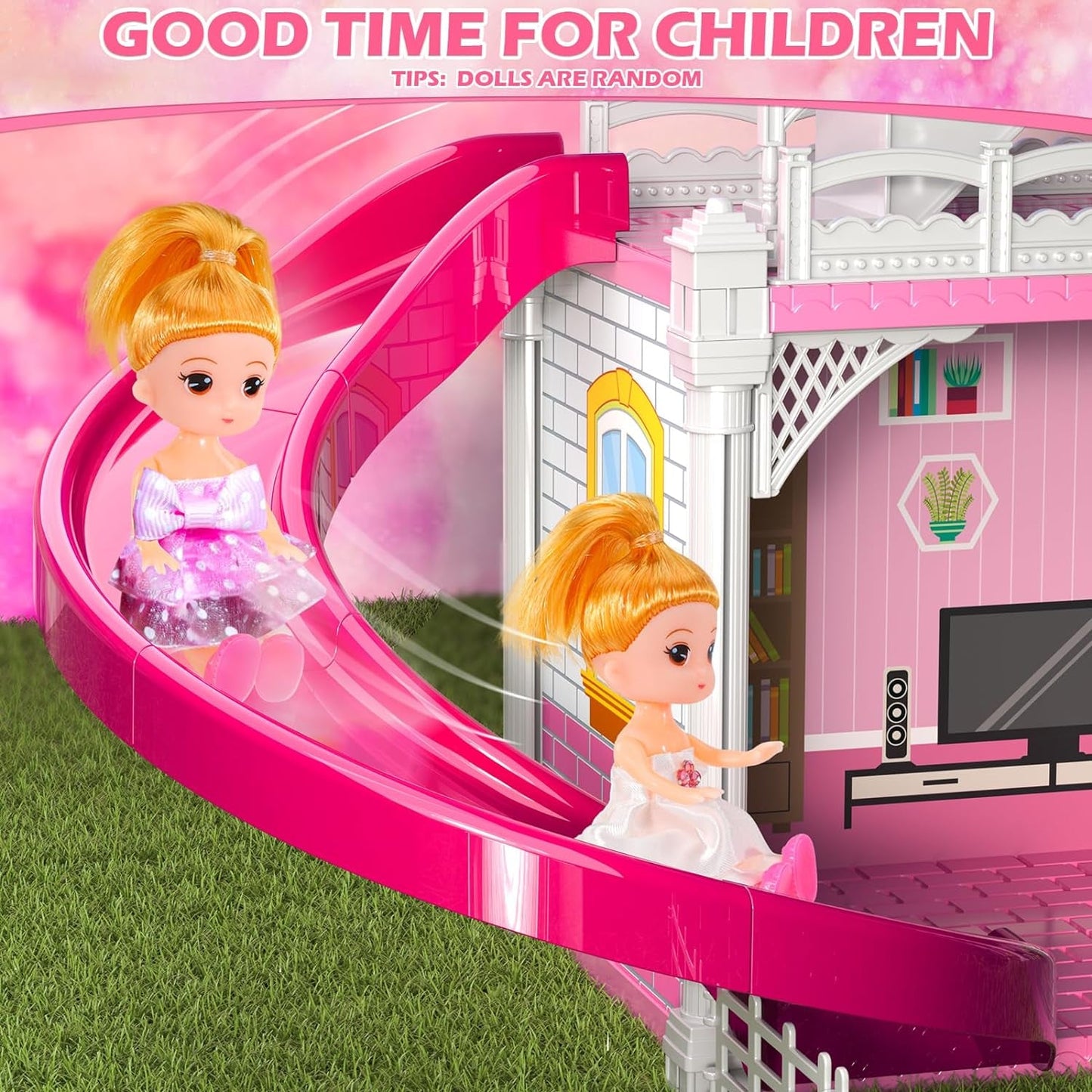 Multistory Dollhouse Featuring Slide Playset For Girls