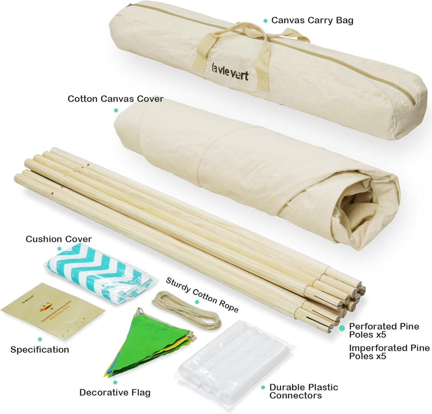 Sturdy Canvas Teepee Play house For Kids Large Windows