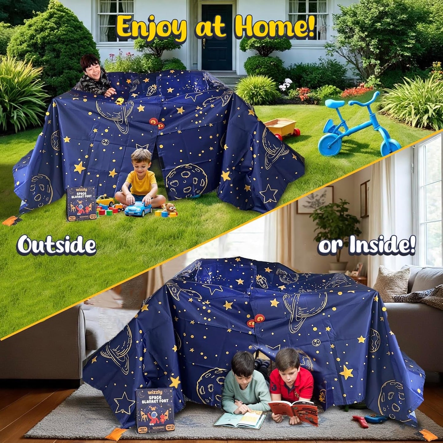 Space Blanket Fort Kit For Kids Four Piece Portable Play Tent Indoor Outdoor
