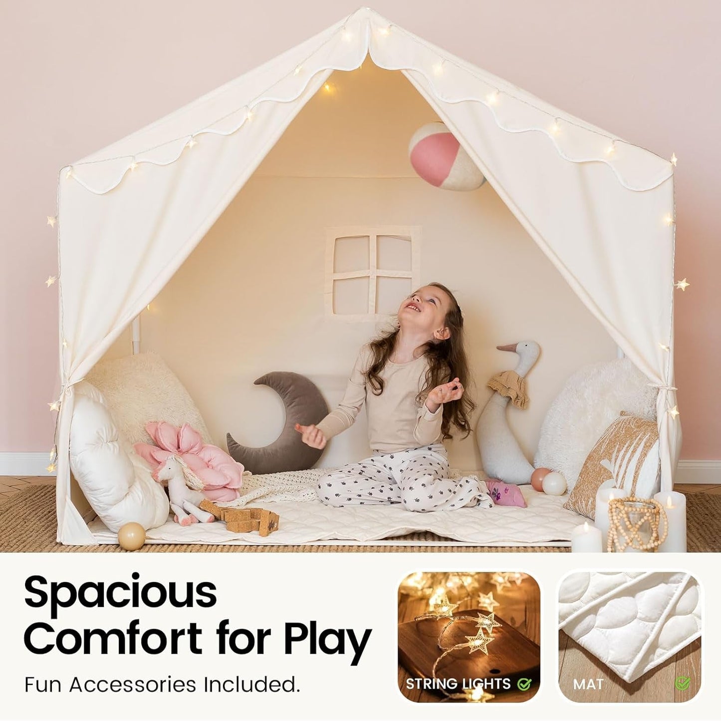 Kids Indoor Tent With Star Lights 57 Inch Reading Nook