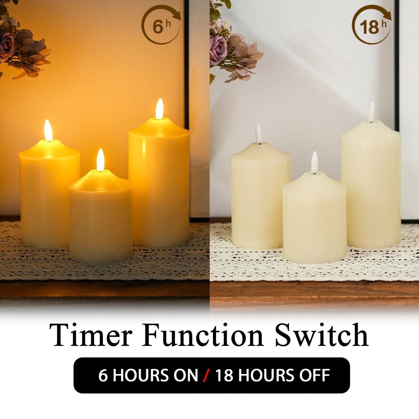 4/5/6inch High 3D Flameless Candles (Set of 3)