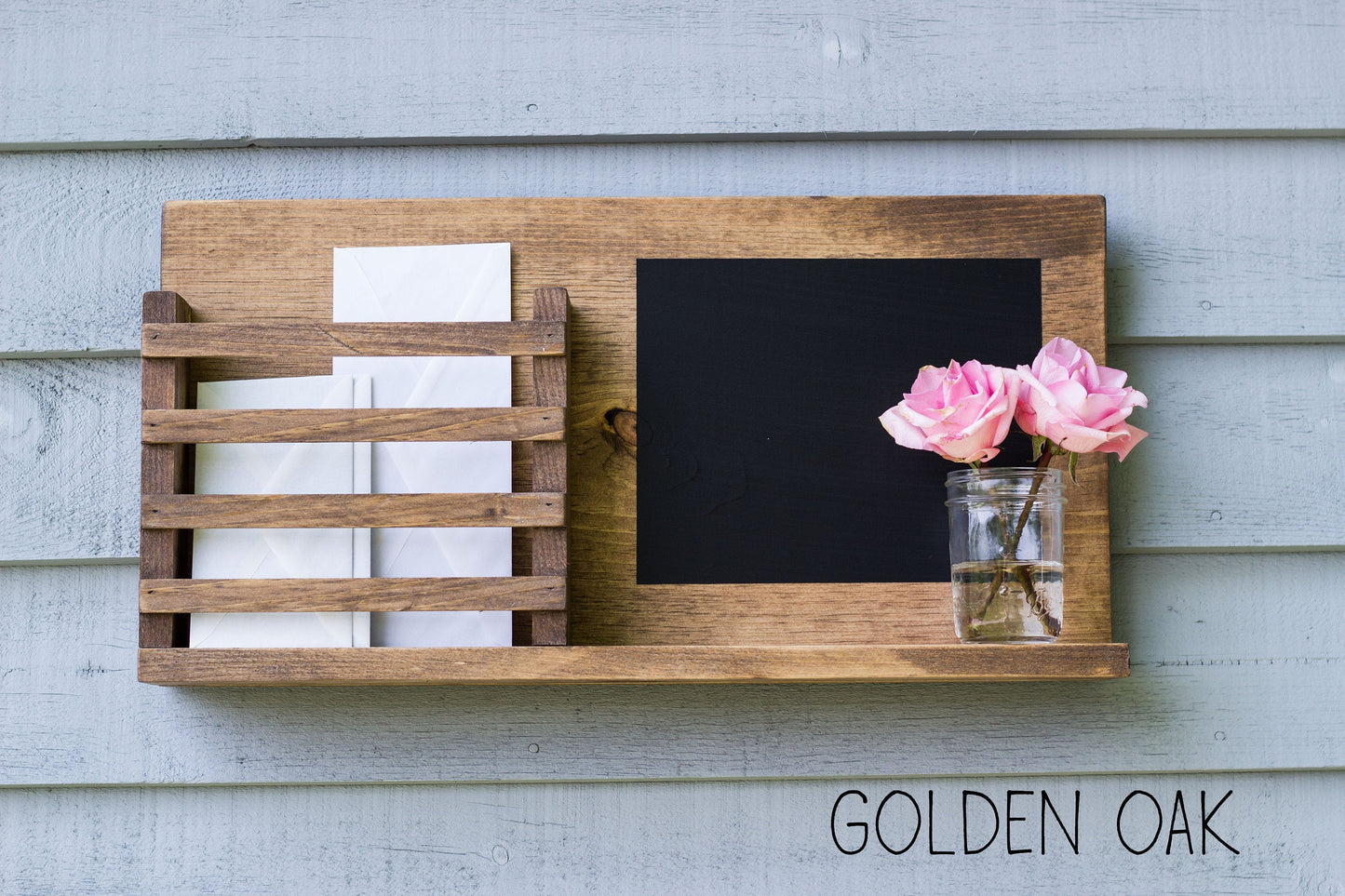 Wall Mount Mail Organizer with Chalkboard and Small Shelf