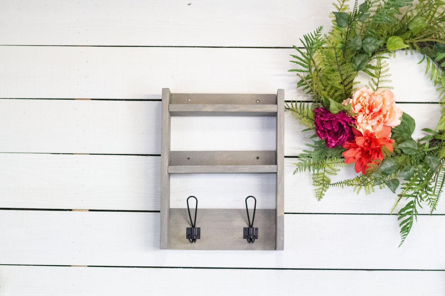 Bathroom Storage Shelf with Farmhouse Towel Hooks