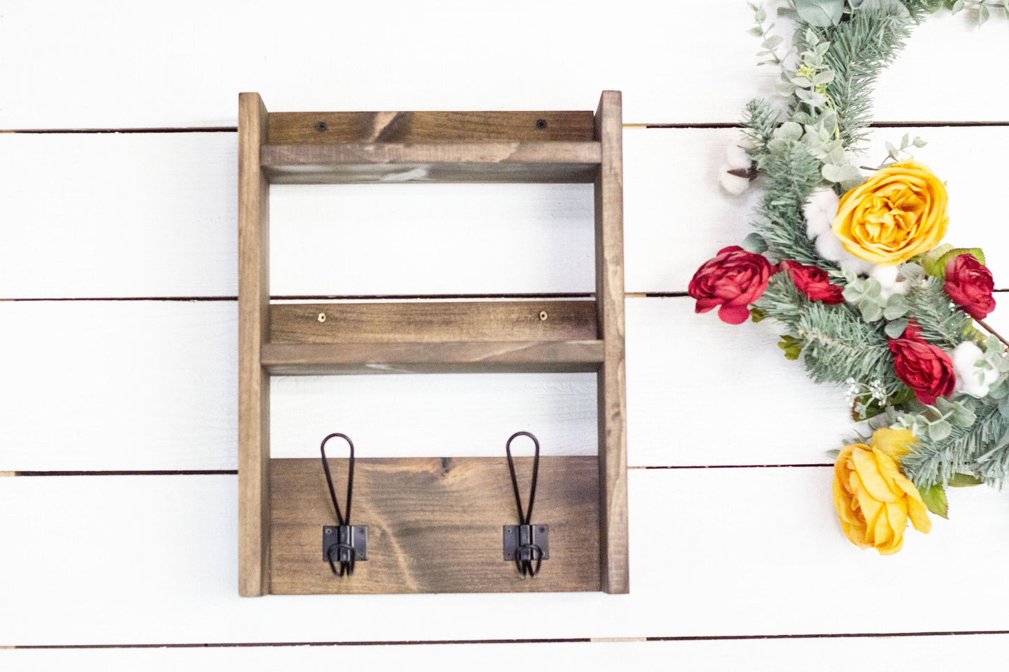 Bathroom Storage Shelf with Farmhouse Towel Hooks